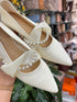 Pearl and Ribbon Decor Pointed Pump Sandals